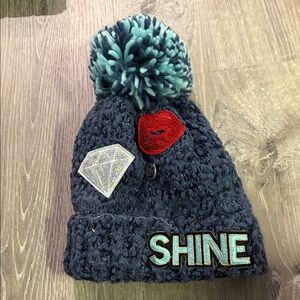 The Children's Place Navy Knit Hat with Pom Pom and Patches